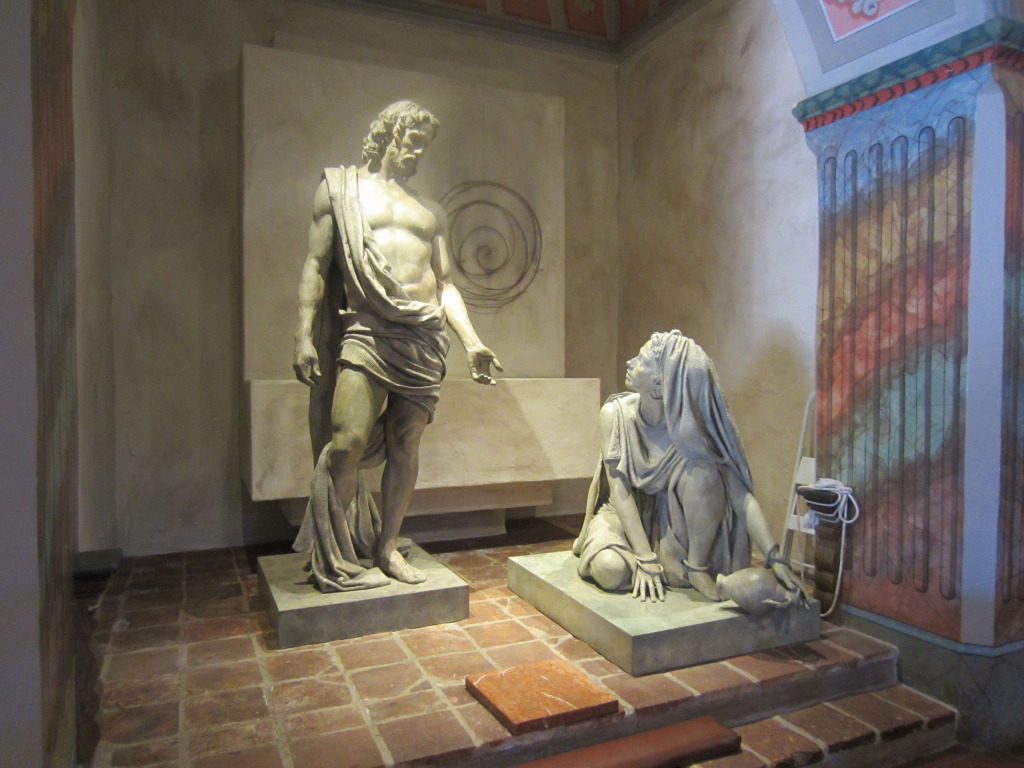 stunning sculpture of the story of Mary Magdelene meeting Jesus at the tomb after the resurrection