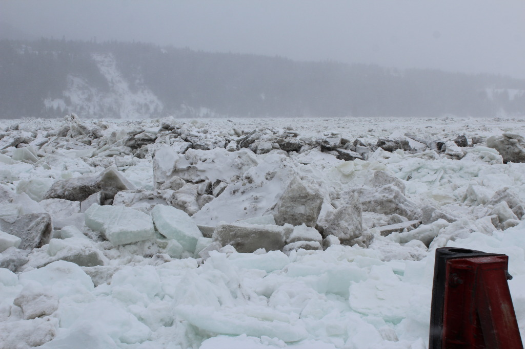 looking across the bay towards our landslide