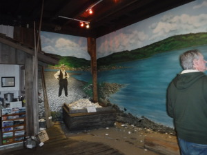 Depictions of Oyster catching which was a major industry here.